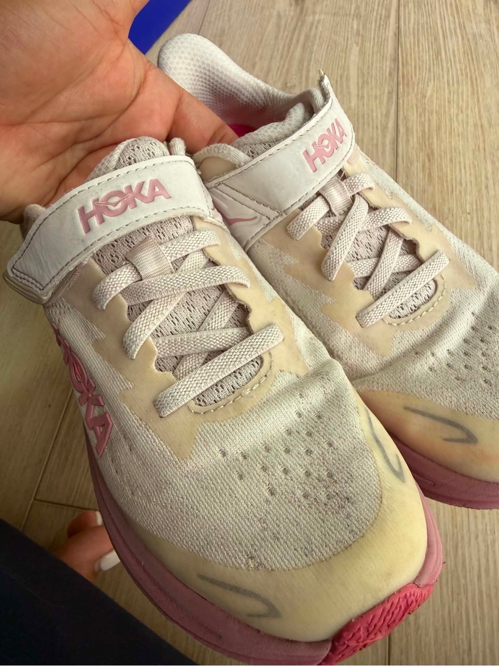 Hoka KID’s Cream and Pink Athletic Running Shoes